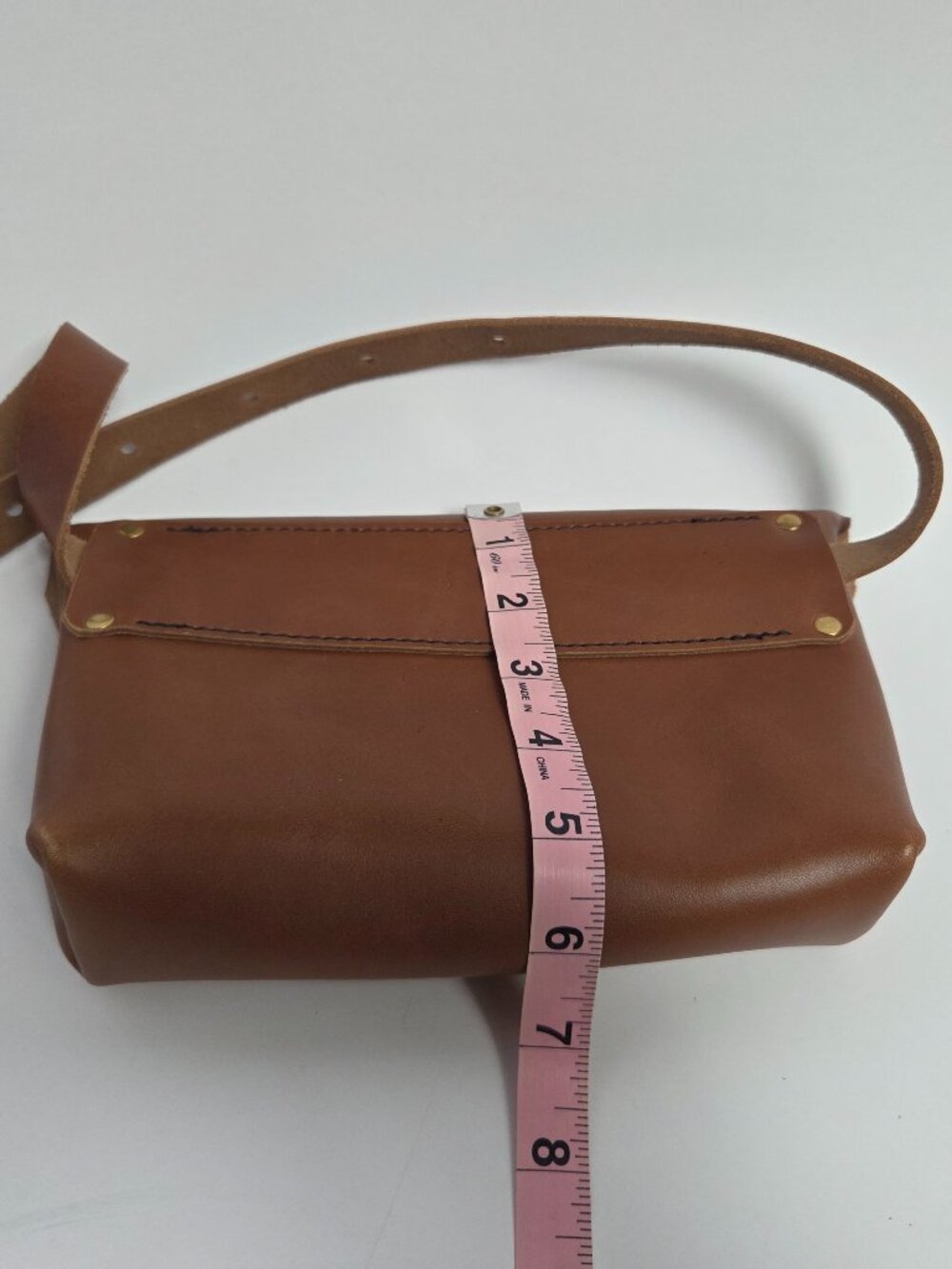 Handmade Brown Leather Crossbody Bag Minimalist Adjustable Strap Satchel Purse - Picture 7 of 7